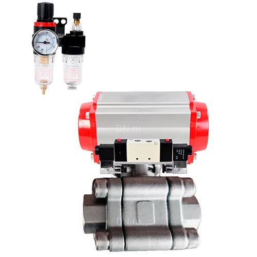 Краны шаровые DN.ru BV3232P(3pc)-FP-SW-ISO-H Ду40-100 Ру63 полнопроходные, корпус - нержавеющая сталь SS316, под приварку, с пневмоприводами PA-DA-XXX, пневмораспределителями 4V320-10 220В, БПВ AFC2000