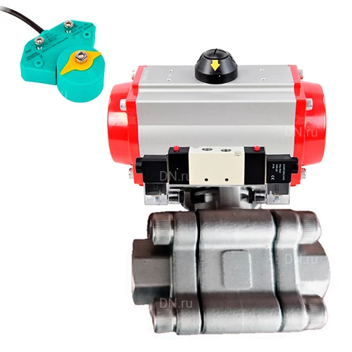 Краны шаровые DN.ru BV3232P(3pc)-FP-SW-ISO-H Ду40-100 Ру63 полнопроходные, корпус - нержавеющая сталь SS316, под приварку, с пневмоприводами PA-DA-XXX, пневмораспределителями 4V320-10 220В, магнитным переключателем ALS200D
