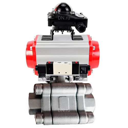 Краны шаровые DN.ru BV3232P(3pc)-FP-SW-ISO-H Ду40-100 Ру63 полнопроходные, корпус - нержавеющая сталь SS316, под приварку, с пневмоприводами PA-SA-XXX, пневмораспределителями 4V320-10 220В, БКВ APL-210N