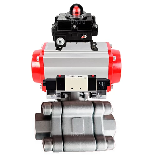 Краны шаровые DN.ru BV3232P(3pc)-FP-SW-ISO-H Ду40-100 Ру63 полнопроходные, корпус - нержавеющая сталь SS316, под приварку, с пневмоприводами PA-DA-XXX, пневмораспределителями 4V320-08 220В, БКВ APL-410N EX