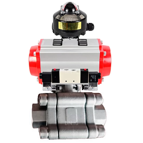 Краны шаровые DN.ru BV3232P(3pc)-FP-SW-ISO-H Ду40-100 Ру63 полнопроходные, корпус - нержавеющая сталь SS316, под приварку, с пневмоприводами PA-SA-XXX, пневмораспределителями 4V320-10 220В, БКВ APL-510N EX