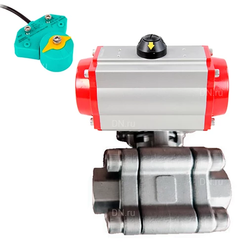 Краны шаровые DN.ru BV3232P(3pc)-FP-SW-ISO-H Ду40-50 Ру63 полнопроходные, корпус - нержавеющая сталь SS316, под приварку, с пневмоприводами PA-SA-XXX, магнитным переключателем ALS200D