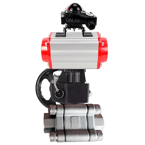 Краны шаровые DN.ru BV3232P(3pc)-FP-SW-ISO-H Ду40-100 Ру63 полнопроходные, корпус - нержавеющая сталь SS316, под приварку, с пневмоприводами PA-DA-XXX, БКВ APL-210N, ручными дублерами MON