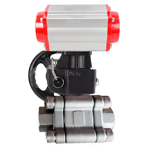 Краны шаровые DN.ru BV3232P(3pc)-FP-SW-ISO-H Ду40-100 Ру63 полнопроходные, корпус - нержавеющая сталь SS316, под приварку, с пневмоприводами PA-DA-XXX, ручными дублерами MON