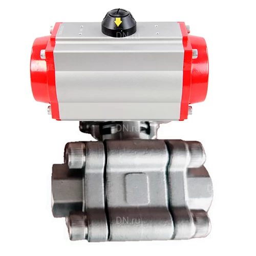 Краны шаровые DN.ru BV3232P(3pc)-FP-SW-ISO-H Ду40-100 Ру63 полнопроходные, корпус - нержавеющая сталь SS316, под приварку, с пневмоприводами PA-DA-XXX двойного действия