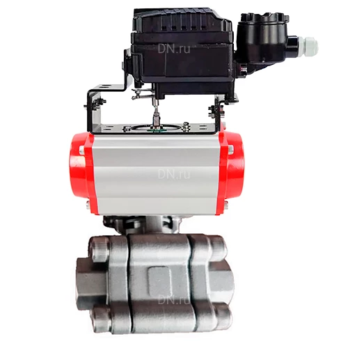 Краны шаровые DN.ru BV3232P(3pc)-FP-SW-ISO-H Ду40-100 Ру63 полнопроходные, корпус - нержавеющая сталь SS316, под приварку, с пневмоприводами PA-SA-XXX, электропневматическим поворотным позиционером YT-1000RSN без обратной связи