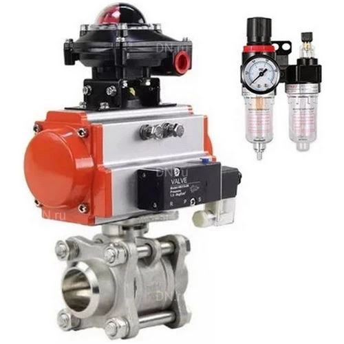 Краны шаровые DN.ru BV3232P(3pc)-FP-W-ISO-H WDVF Ду15-32 Ру63 полнопроходные, корпус - нержавеющая сталь 316, уплотнение - PTFE, под приварку, с пневмоприводом PA-SA, пневмораспределителем 4М310-08 220В, БКВ APL-410N EX, БПВ AFC2000