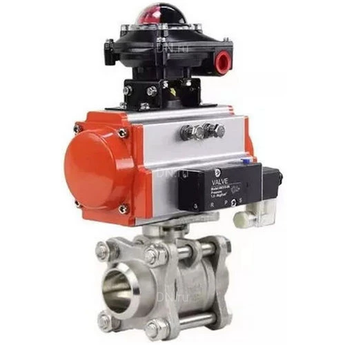 Краны шаровые DN.ru BV3232P(3pc)-FP-W-ISO-H WDVF Ду15-32 Ру63 полнопроходные, корпус - нержавеющая сталь 316, уплотнение - PTFE, под приварку, с пневмоприводом PA-SA, пневмораспределителем 4М310-08 24В, БКВ APL-410N EX