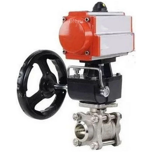Краны шаровые DN.ru BV3232P(3pc)-FP-W-ISO-H WDVF Ду15-32 Ру63 полнопроходные, корпус - нержавеющая сталь 316, уплотнение - PTFE, под приварку, с пневмоприводом PA-DA, ручным дублером MON