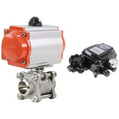 Краны шаровые DN.ru BV3232P(3pc)-FP-W-ISO-H WDVF Ду15-32 Ру63 полнопроходные, корпус - нержавеющая сталь 316, уплотнение - PTFE, под приварку, с пневмоприводом PA-SA, электропн. поворотным позиционером YT-1000RSN без обратной связи
