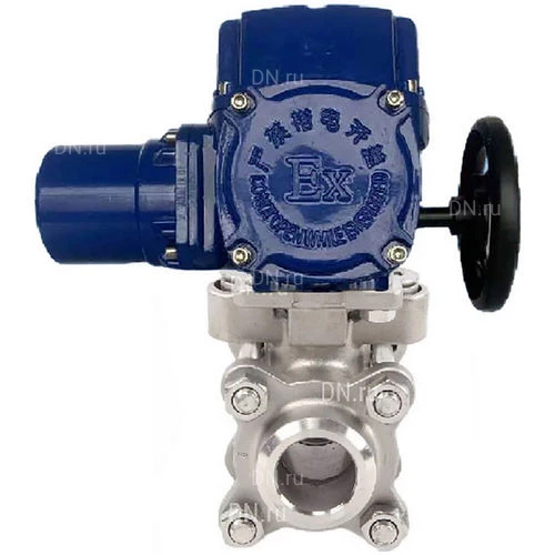 Краны шаровые DN.ru BV3232P(3pc)-FP-W-ISO-H WDVF Ду50 Ру40 полнопроходные, нерж. сталь 316, уплотнение - PTFE, под приварку, с 1/4-оборотным электроприводом DN.ru QT-EX-M-O2-380VAC-У1, взрывозащищенным, с моментной муфтой и штурвалом