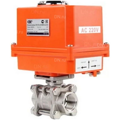 Краны шаровые DN.ru BV3232P(3pc)-FP-W-ISO-H WDVF Ду15-32 Ру63 полнопроходные, корпус - нержавеющая сталь 316, уплотнение - PTFE, под приварку, с 1/4-оборотным электроприводом DN.ru QT-N-EM-O1-220VAC-У1 MINI