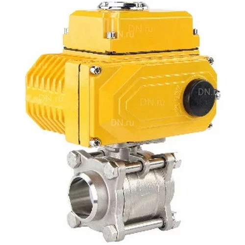 Краны шаровые DN.ru BV3232P(3pc)-FP-W-ISO-H WDVF Ду15-32 Ру63 полнопроходные, корпус - нержавеющая сталь 316, уплотнение - PTFE, под приварку, с 1/4-оборотным электроприводом DN.ru QT-N-EM-O1-24VDC-У1