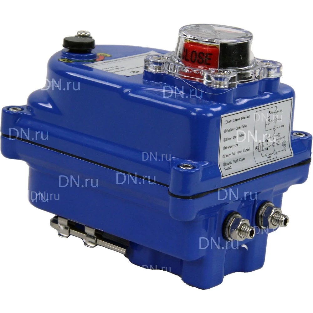 Кран шаровой DN.ru BV3232P(2pc)-FP-3WL-F-ISO-H Ду20 Ру16 HYMT, трехходовой L-тип, полнопроходной, фланцевый, корпус - нержавеющая сталь SS316, с электроприводом QT-N-003EM-O1-24VDC-У1 blue