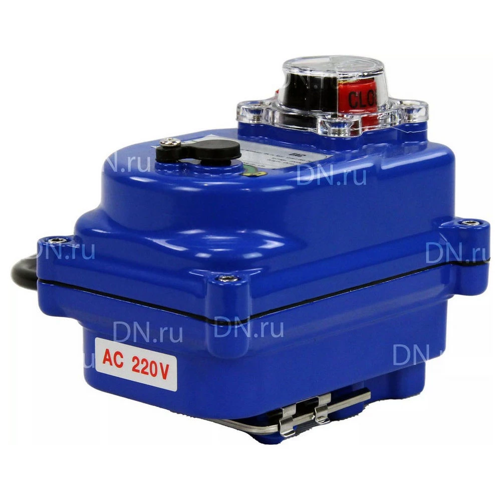 Кран шаровой DN.ru BV3232P(4pc)-FP-3WL-F-ISO-H Ду25 Ру16 полнопроходной трехходовой, нержавеющая сталь SS316, фланцевый, уплотнение - PTFE, с электроприводом четвертьоборотным DN.ru QT-N-003EM-O1-12VDC-У1 blue