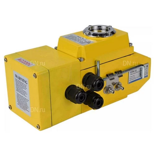 Краны шаровые DN.ru BV3232P(4pc)-FP-3WL-F-ISO-H Ду20-100 Ру16 полнопроходные трехходовые, нержавеющая сталь SS316, фланцевые, уплотнение - PTFE, с электроприводом четвертьоборотным DN.ru QT-N-EM-A1-220VAC-У1