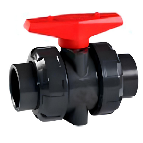 Краны шаровые DN.ru BV4242E-FP-GRM-H Дн15-100 Ру10 UPVC (НПВХ), межфланцевые, полнопроходные, клеевые с разборным муфтовым соединением, корпус - UPVC (НПВХ), диск - UPVC (НПВХ), уплотнение - EPDM, с рукояткой
