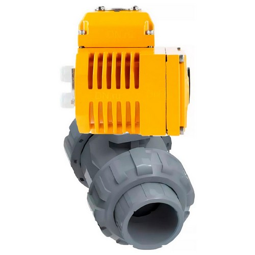 Краны шаровые DN.ru BV4242E-FP-GRM-ISO Дн15-100 Ру10 межфланцевые полнопроходные, клеевые с разборным муфтовым соединением, корпус - UPVC (НПВХ), шар - UPVC (НПВХ), уплотнение - EPDM, с электроприводом QT-N-EM-O1-220VAC-У1