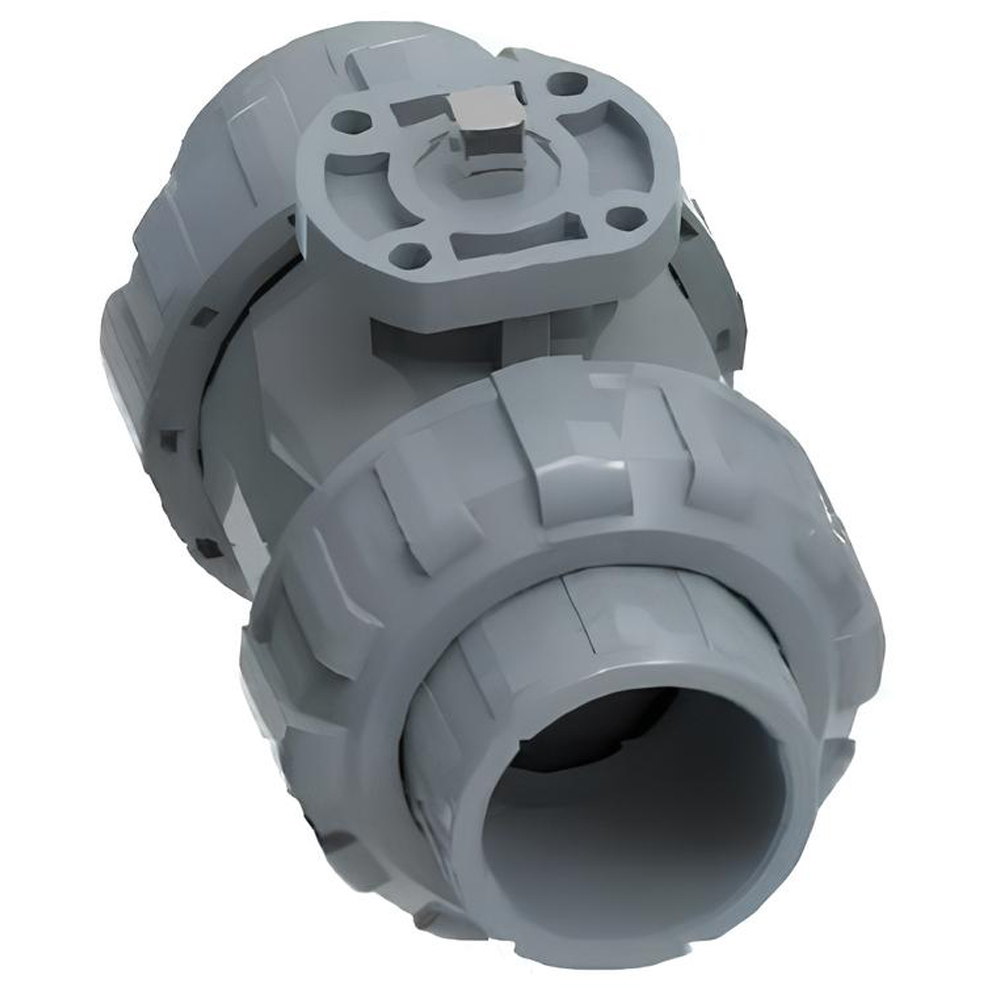 Кран шаровой DN.ru BV4242E-FP-GRM-ISO Дн80 Ру10 UPVC (НПВХ), межфланцевый, полнопроходной, клеевой с разборным муфтовым соединением, корпус - UPVC (НПВХ), диск - UPVC (НПВХ), уплотнение - EPDM, с ISO-фланцем и голым штоком квадратным