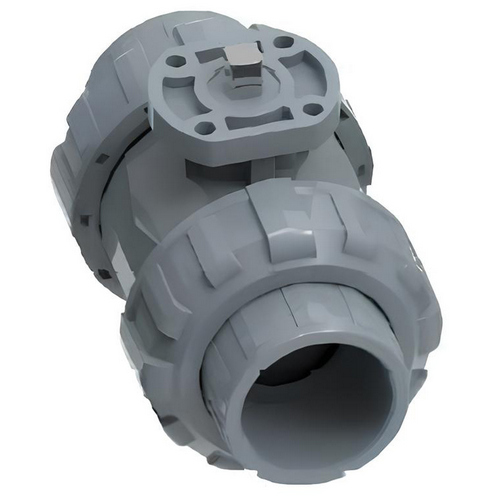 Краны шаровые DN.ru BV4242E-FP-GRM-ISO Дн15-100 Ру10 UPVC (НПВХ), межфланцевые, полнопроходные, клеевые с разборным муфтовым соединением, корпус - UPVC (НПВХ), диск - UPVC (НПВХ), уплотнение - EPDM, с ISO-фланцем и голым штоком квадратным