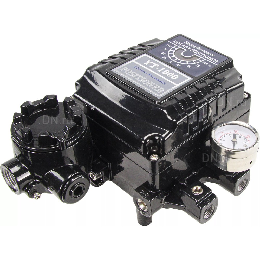 Кран шаровой DN.ru BV3131P(3pc)-FP-F-ISO-H Ду100 Ру16 полнопроходной трехсоставной, фланцевый, нержавеющая сталь 304, уплотнение - PTFE, 22х22, F10, WDVF, с пневмоприводом PA-DA-105-1 и электропневматическим позиционером YT-1000RSN без обратной связи