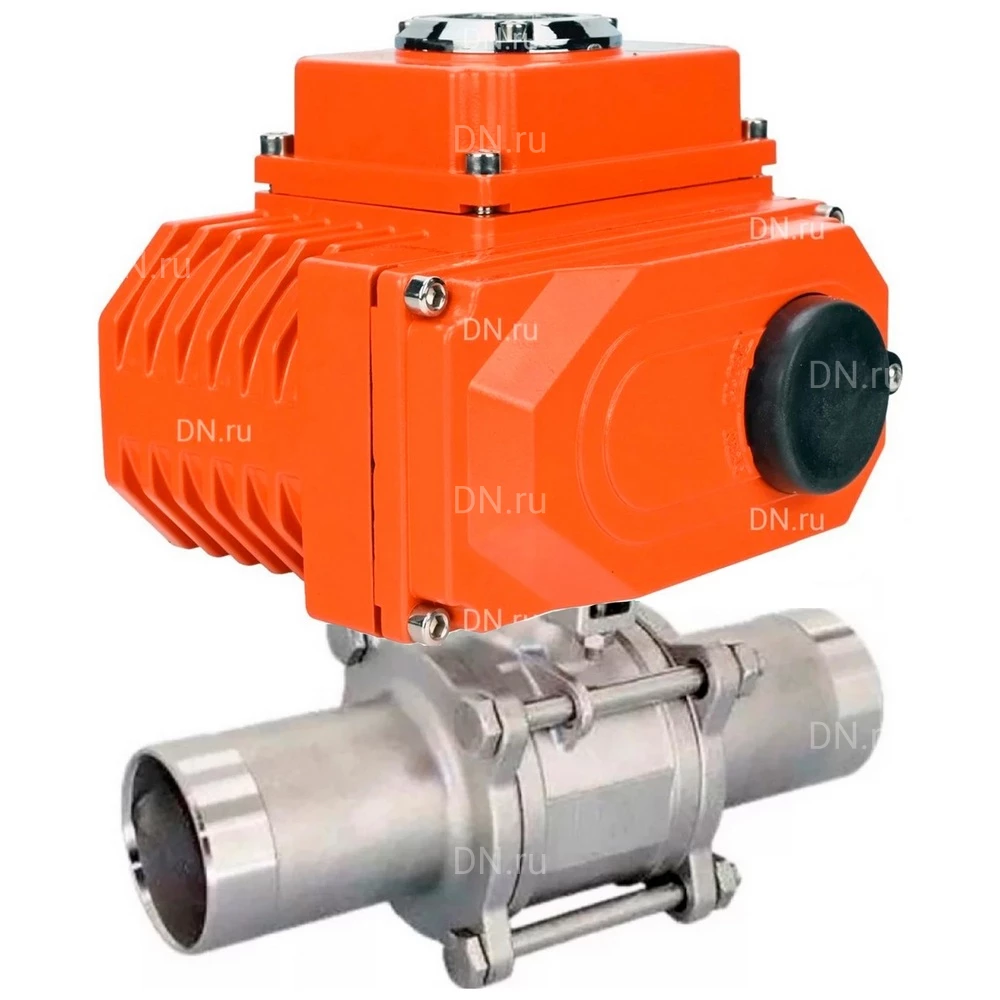 Краны шаровые DN.ru BV3232P(3pc)-FP-W-ISO-H LONG Ду125 Ру16 полнопроходные, трехсоставные, корпус - нержавеющая сталь 316, уплотнение - PTFE, под приварку, с электроприводом DN.ru QT-N-EM-O1-24VDC-У1 24В HARK