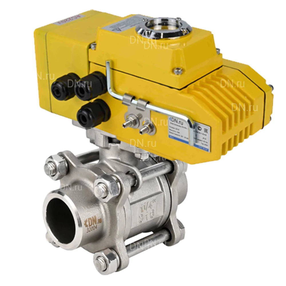 Кран шаровой DN.ru BV3232P(3pc)-FP-W-ISO-H WDVF Ду40 Ру40   полнопроходной, трехсоставной, нерж. сталь 316, уплотнение - PTFE, под   приварку, с электроприводом четвертьоборотным DN.ru QT-N-005EM-B1-220VAC-У1   DAR