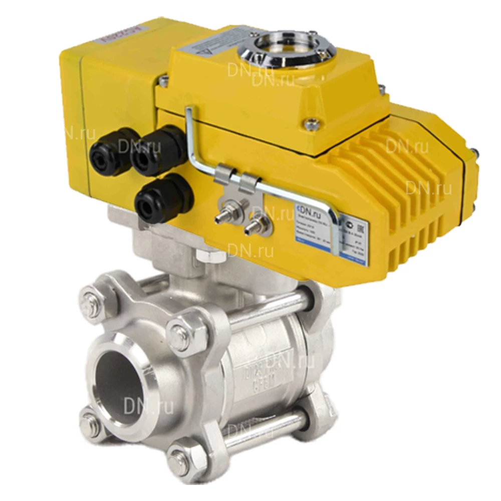 Кран шаровой DN.ru BV3232P(3pc)-FP-W-ISO-H Ду10 Ру63, полнопроходной под приварку, нержавеющая сталь SS316, уплотнение - PTFE, с электроприводом четвертьоборотным DN.ru QT-N-005EM-A1-220VAC-У1 DAR Кран шаровой DN.ru BV3232P(3pc)-FP-W-ISO-H Ду10 Ру63, полнопроходной под приварку, нержавеющая сталь SS316, уплотнение - PTFE, с электроприводом четвертьоборотным DN.ru QT-N-005EM-A1-220VAC-У1 DAR