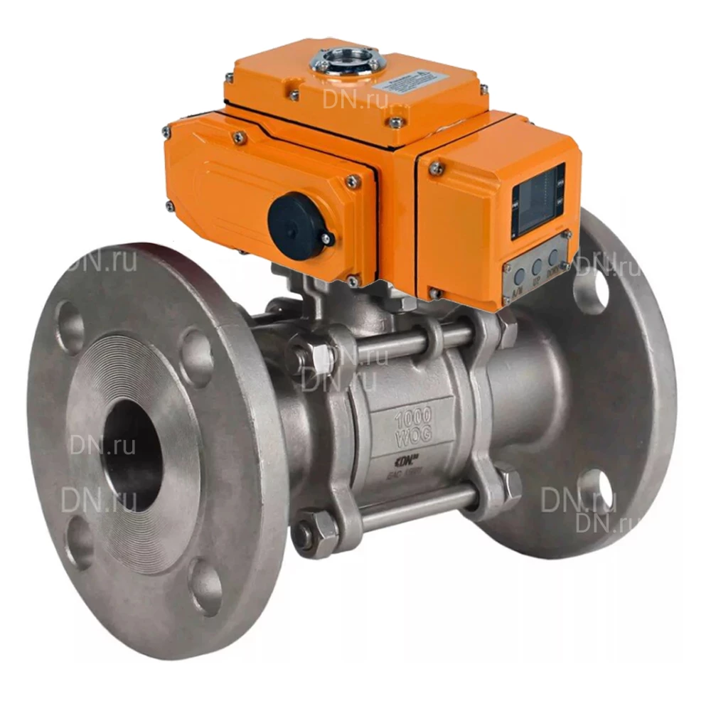 Кран шаровой DN.ru BV3232P(3pc)-FP-F-ISO-H Ду80 Ру40 полнопроходной фланцевый с ISO-фланцем, корпус - нержавеющая сталь 316, уплотнение - PTFE, с электроприводом четвертьоборотным DN.ru QT-N-010EM-A1-24VDC-У1 HARK