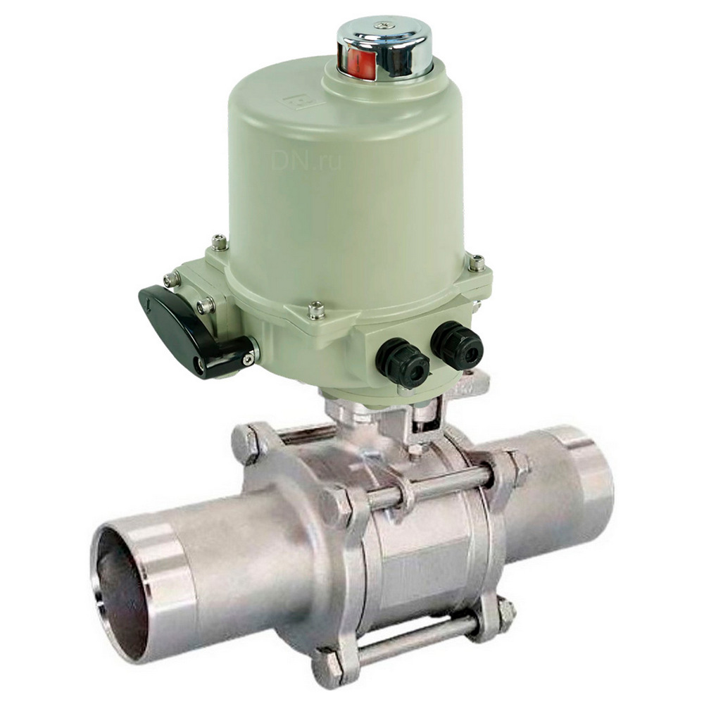 Кран шаровой DN.ru BV3131P(3pc)-FP-W-ISO-H LONG Ду40 Ру40 полнопроходной, корпус - нержавеющая сталь 304, уплотнение - PTFE, под приварку, с 1/4-оборотным электроприводом ГЗ-ОФ-45/11 К 220В