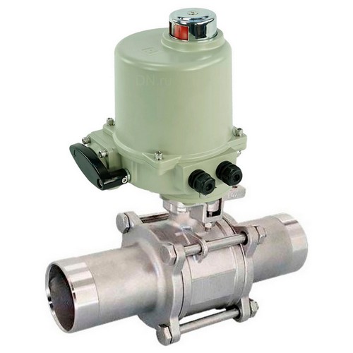 Краны шаровые DN.ru BV3232P(3pc)-FP-W-ISO-H LONG Ду10-150 Ру16-63 полнопроходные, корпус - нержавеющая сталь 316, под приварку, с 1/4-оборотным электроприводом ГЗ-ОФ 220В