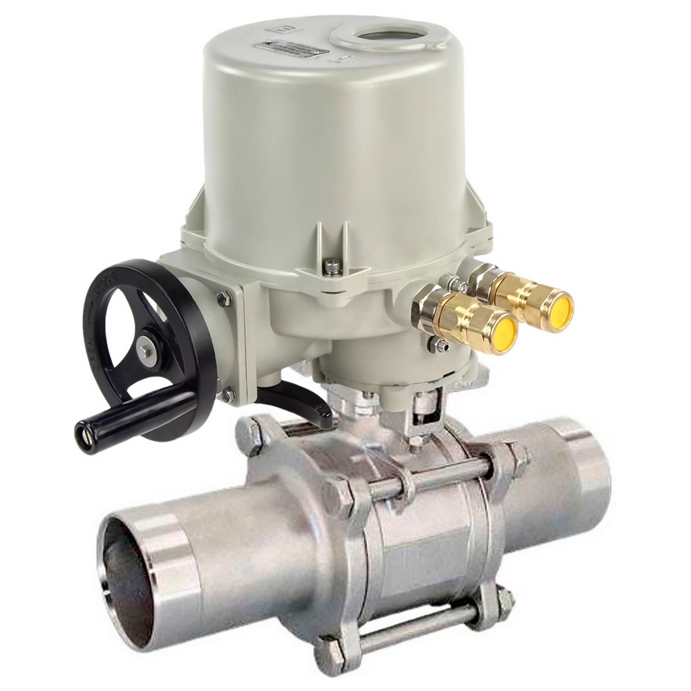 Кран шаровой DN.ru BV3232P(3pc)-FP-W-ISO-H LONG Ду80 Ру25 полнопроходной, корпус - нержавеющая сталь 316, уплотнение - PTFE, под приварку, с 1/4-оборотным электроприводом ГЗ-ОФВ-110/11М 380В