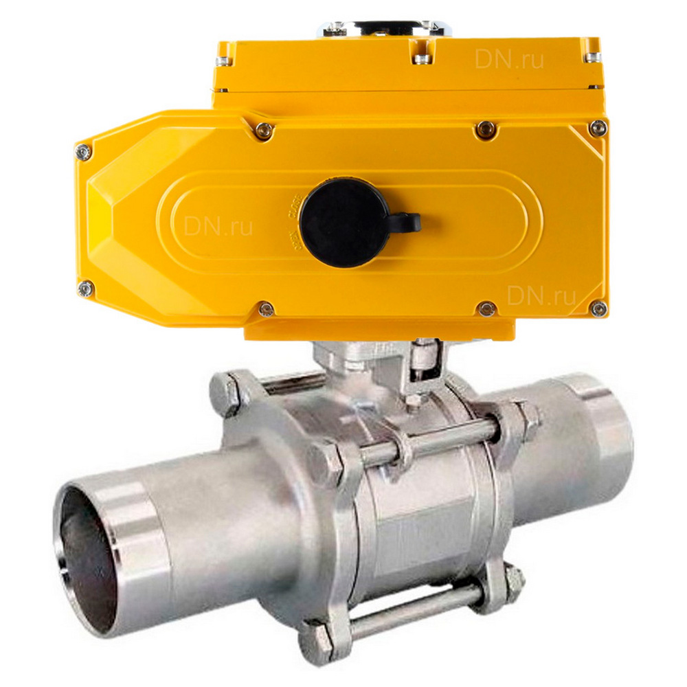 Кран шаровой DN.ru BV3131P(3pc)-FP-W-ISO-H LONG Ду20 Ру63 полнопроходной, корпус - нержавеющая сталь 304, уплотнение - PTFE, под приварку, с 1/4-оборотным электроприводом DN.ru QT-N-005EM-O1-380VAC-У1 380В