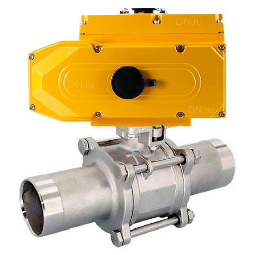 Краны шаровые DN.ru BV3131P(3pc)-FP-W-ISO-H LONG Ду10-150 Ру16-63 полнопроходные, корпус - нержавеющая сталь 304, под приварку, с 1/4-оборотным электроприводом DN.ru QT-N-EM-O1-24VDC-У1 24В