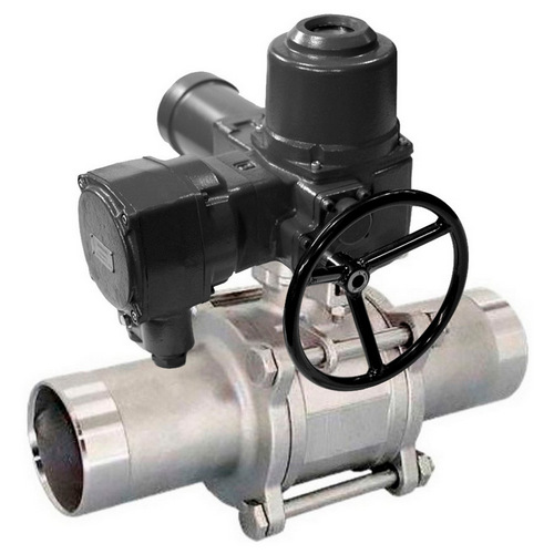Краны шаровые DN.ru BV3232P(3pc)-FP-W-ISO-H LONG Ду65-150 Ру16-25 полнопроходные, корпус - нержавеющая сталь 316, под приварку, с 1-оборотным электроприводом взрывозащищенным ГЗ-ОФВ 380В