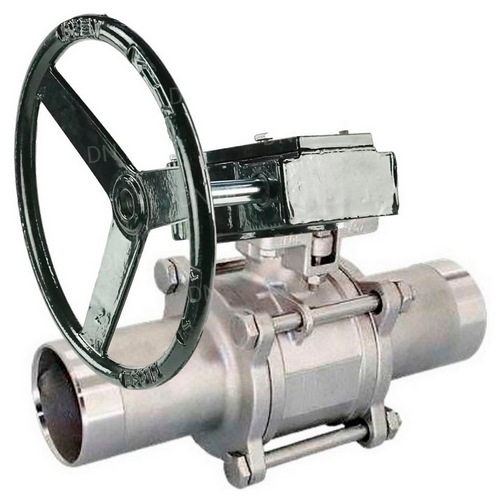 Краны шаровые DN.ru BV3131P(3pc)-FP-W-ISO-H LONG Ду50-125 Ру16-63 полнопроходные, корпус - нержавеющая сталь 304, под приварку, с редуктором четвертьоборотным DN.ru RDN RQN