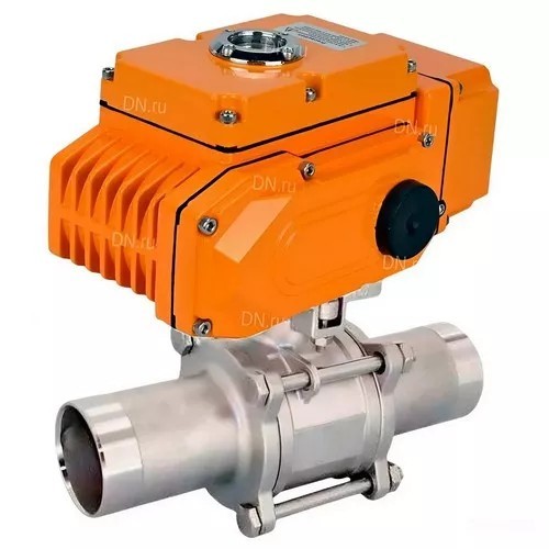 Краны шаровые DN.ru BV3232P(3pc)-FP-W-ISO-H LONG Ду10-125 Ру16-63 полнопроходные, корпус - нержавеющая сталь 316, под приварку, с 1/4-оборотным электроприводом DN.ru QT-N-EM-B1-220VAC-У1 c датчиком обратной связи и входным управляющим сигналом 0-10В