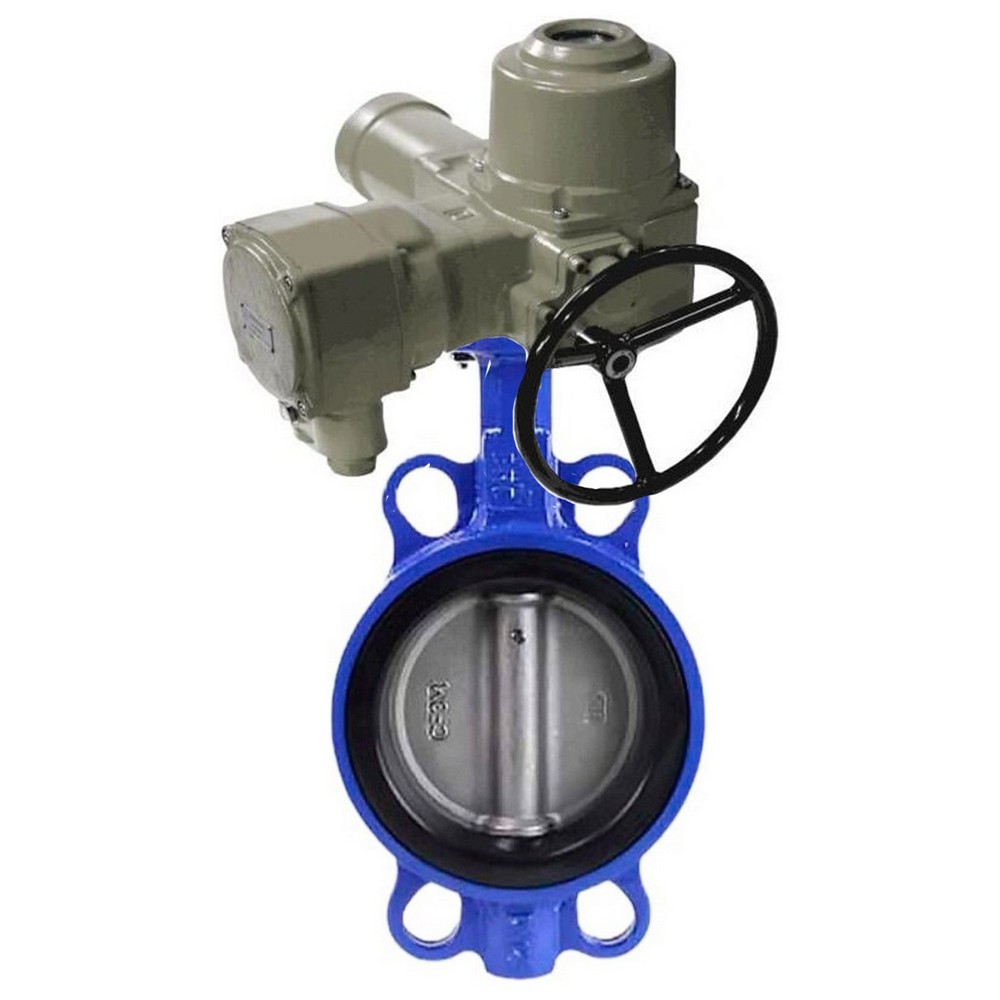 Затвор дисковый поворотный DN.ru WBV1616N-2W-Fb-H Ду150 Ру16 LUG межфланцевый, корпус - чугун QT450, диск - чугун QT450, уплотнение - NBR, с электроприводом 1-оборотным ГЗ-ОФ-200/30 220В