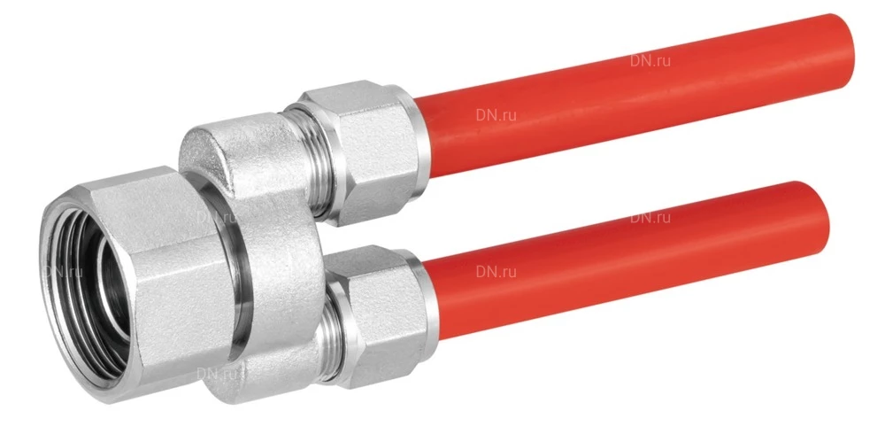 Переходник с компрессионным соединением DN.ru PKS-10-2 3/4″ Дн10 Ру10, выводов - 2, для труб PEX, PERT, корпус - латунь HPb57-3, уплотнение - EPDM