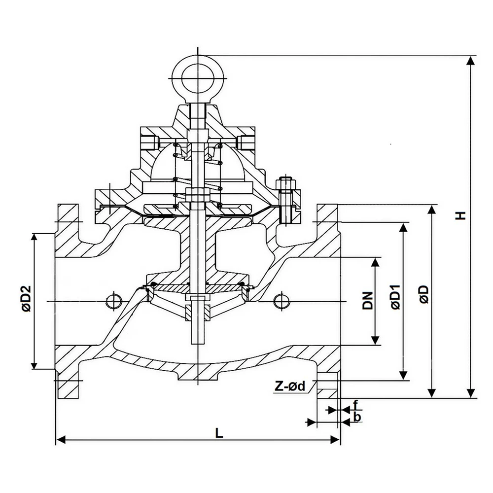 Регулятор после себя с пилотным управлением DN.ru PVA1-1313RR-F Ду65 Ру16, мембранный, корпус - чугун GGG40, диск - чугун GGG40, уплотнение - каучук натуральный армированный, присоединение - фланцевое