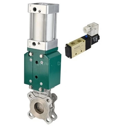 Задвижки шиберные DN.ru GVKR3131E-2W-Fb-2P Ду50-65 Ру16 межфланцевые, шпиндель - выдвижной, корпус - нержавеющая сталь 304, шибер - нержавеющая сталь 304, уплотнение - EPDM, WENZ, с пневмоприводом и пневмораспределителем 4V210-08 220В KUOIN