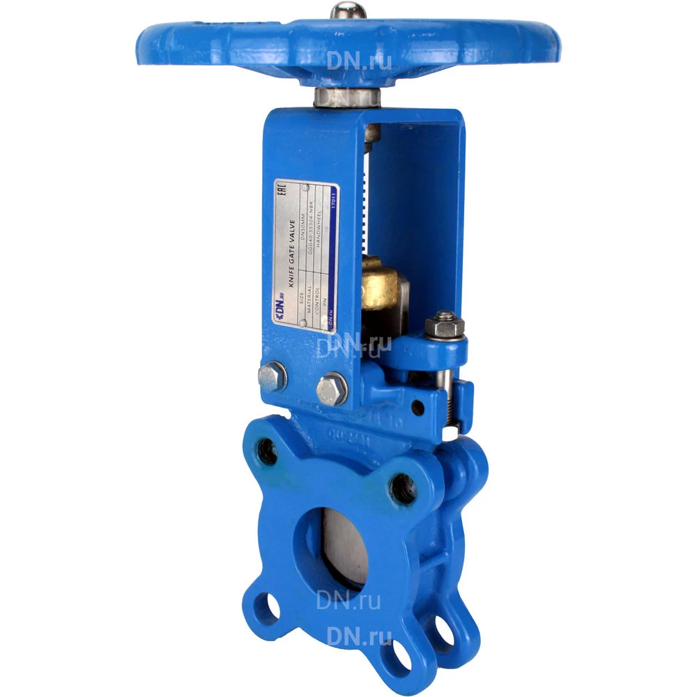 Задвижка шиберная DN.ru GVKN1331N-2W-Fb-S Ду200 Ру10 (номинальное давление фланцев 16бар), двусторонняя, межфланцевая, шпиндель - невыдвижной, корпус - чугун GGG40, шибер - нержавеющая сталь 304, уплотнение - NBR, управление - штурвал, WENZ