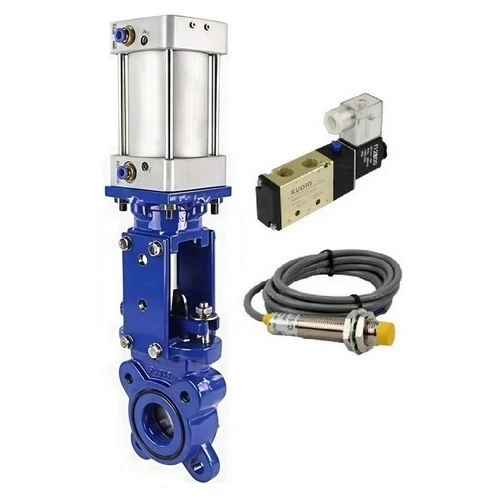 Задвижки шиберные DN.ru GVKR1331E-2W-Fb-2P Ду300 Ру6 двусторонние, межфланцевые, шпиндель - выдвижной, корпус - чугун GGG40, шибер - нержав.сталь 304, EPDM, WENZ, с пн.приводом, пн.распределителем 4V210-08 220В KUOIN и индукц.датчиками LJ12A3-4-J/EZ 220В