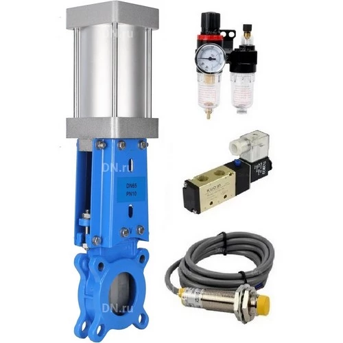 Задвижки шиберные DN.ru GVKR3131M-1W-Fb-2P Ду80 Ру16 односторонние, межфланцевые, шпиндель - выдвижной, корпус - нерж.сталь 304, шибер - нерж.сталь 304, металл, WENZ, пн.привод, пн.распредел 4V210-08 220В KUOIN, датчики LJ12A3-4-J/EZ 220В и БПВ AFC2000