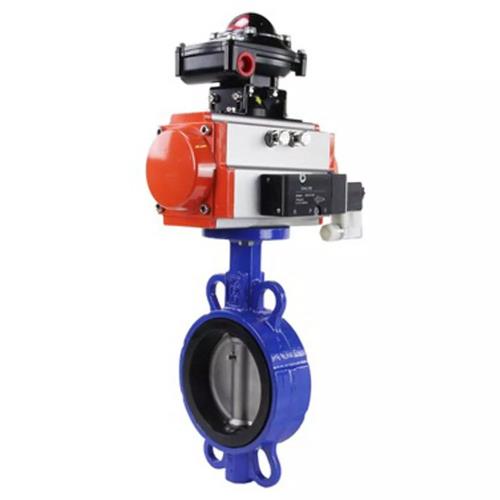 Затворы дисковые поворотные DN.ru WBV1432E-2W-Fb Ду40-300 Ру16, корпус - чугун GGG50, диск - нержавеющая сталь 316L, уплотнение - EPDM, с пневмоприводом PA-SA с возвратными пружинами, с пневмораспределителем 4M310-08 220В, с БКВ APL-410N EX