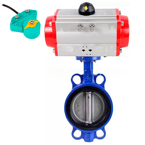 Затворы дисковые поворотные DN.ru WBV1616N-2W-Fb-H Ду50-150 Ру16 LUG корпус - чугун QT450, диск - чугун QT450, уплотнение - NBR, с пневмоприводом PA-DA-XXX и магнитным переключателем ALS200D
