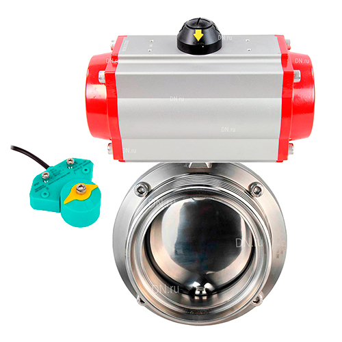 Затворы дисковые поворотные DN.ru WBV3131S-2W-T-H Ду15-100 Ру10 резьбовые, пищевая нержавеющая сталь 304, уплотнение - Silicon, с пневмоприводом PA-DA-XXX и магнитным переключателем ALS200D