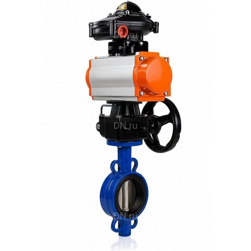 Затвор дисковый поворотный DN.ru WBV0232E-2W-Fb-H Ду25 Ру16 межфланцевый, корпус - алюминиевый сплав, диск - нержавеющая сталь 316L, уплотнение - EPDM, с пневмоприводом PA-DA-065 двойного действия, БКВ APL-510N EX и ручным дублером MON1-250-T26-ISO