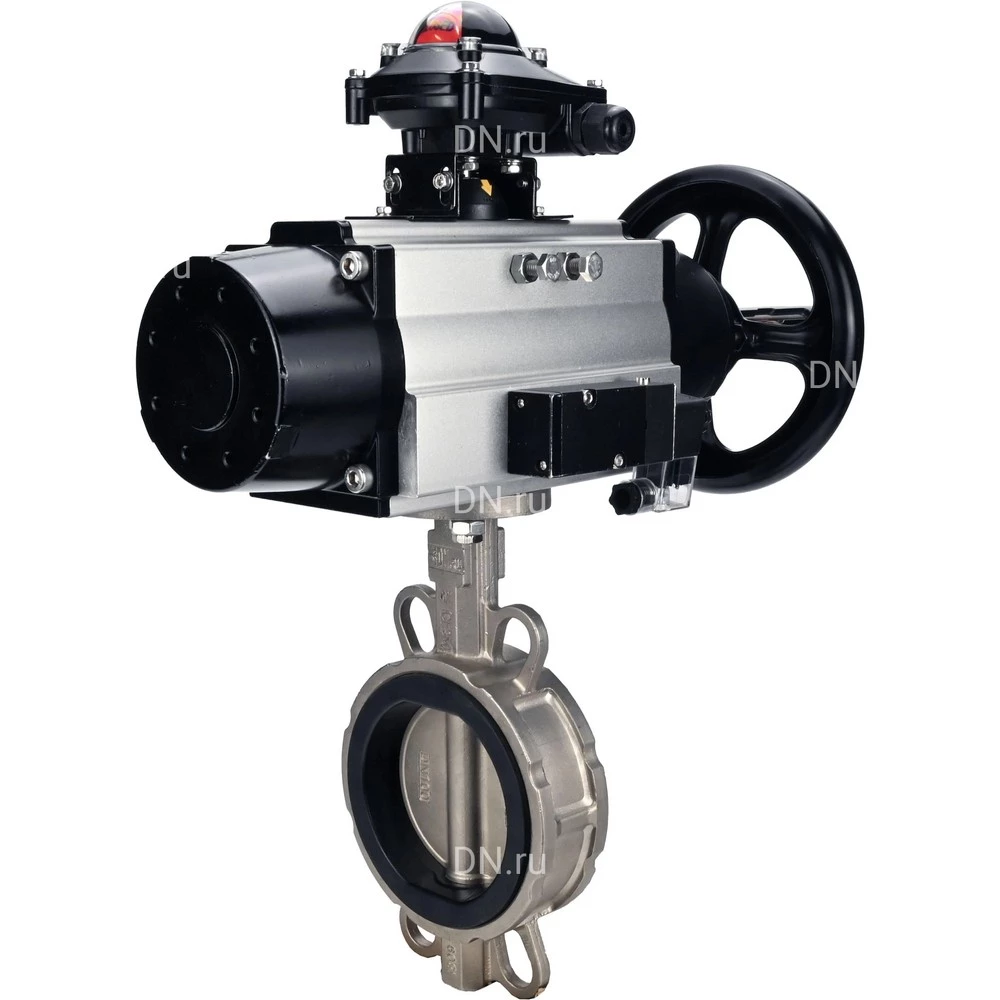 Затворы дисковые поворотные DN.ru WBV3131V-2W-Fb-H Ду150 Ру16 межфланцевые, корпус - нержавеющая сталь 304, диск - нержавеющая сталь 304, уплотнение - VITON, с пневмоприводом PA-DA-105-1, пневмораспределителем 4M310-08 220В NAMUR и БКВ APL-410N EX