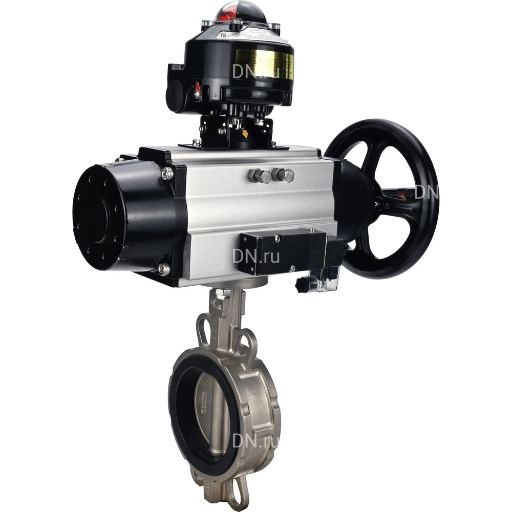Затворы дисковые поворотные DN.ru WBV3131V-2W-Fb-H Ду150 Ру16 межфланцевые, корпус - нержавеющая сталь 304, диск - нержавеющая сталь 304, уплотнение - VITON, с пневмоприводом PA-DA-105-1, пневмораспределителем 4M310-08 220В NAMUR и БКВ APL-510N EX